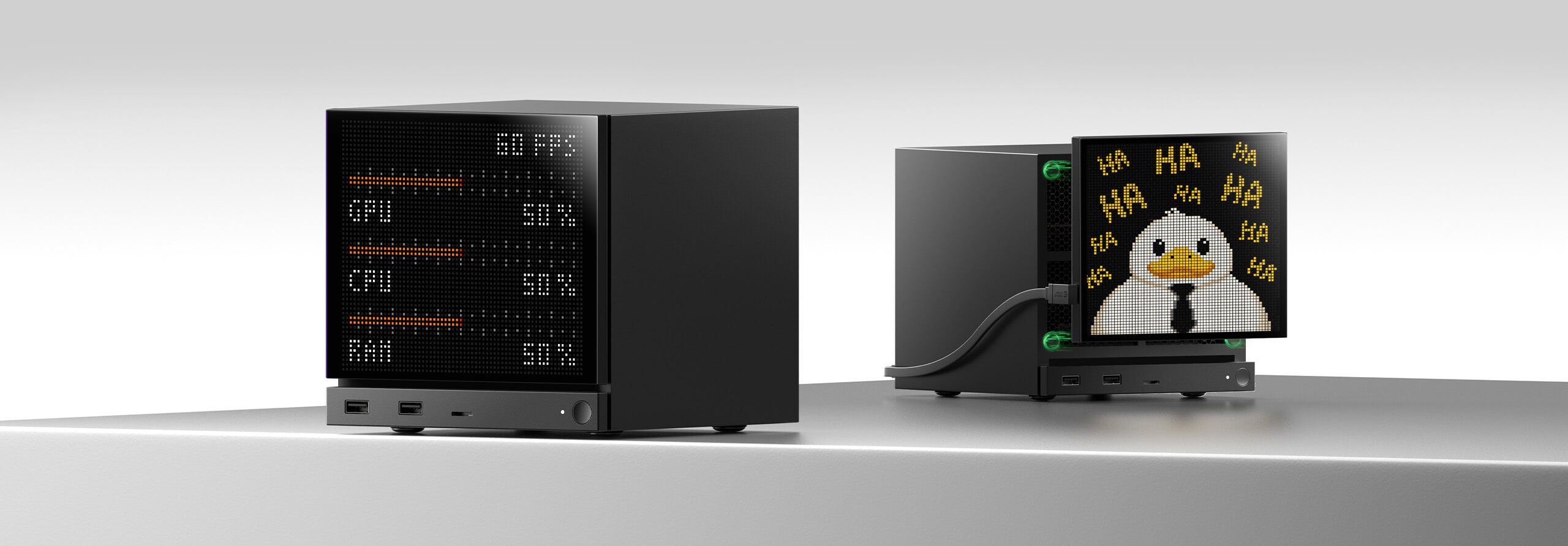 Panel depan Pixel Matrix JSAUX terpasang pada Steam Machine